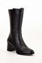 Women's Genuine Leather Stylish Heeled Boots - Black - 4