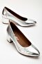 Women's Genuine Leather Classic Heeled Shoes Silver - 3