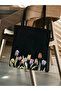 Tulip Design Floral Black Canvas Thick Tote Bag Cloth Bag, Y2K Pinterest Bag, Book Bag - 2