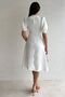 Pearl Button Detail V-Neck Satin Fabric Short-Sleeved Midi Length White Dress Etk-153 - 3