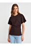 31585 100% Cotton Drape Detailed T-Shirt-Dark Brown