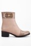 Women's Genuine Leather Short Heeled Boots with Patent Leather Detail and Accessories - Stone - 3
