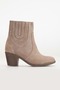 Women's Genuine Leather Stitching Detailed Elastic Suede Cowboy Heeled Boots - Mink Suede - 3