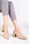 Women's Heeled Shoes Beige Printed Leather Side Pointed Mold - 2