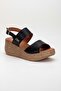 Women's Genuine Leather Strappy Wedge Heel Sandals - Black - 4