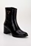 Women's Genuine Leather Heeled Boots with Accessories - Black Patent Leather - 4