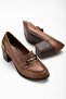 Women's Genuine Leather Buckle Classic Heeled Shoes Walnut - 3