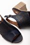 Women's Genuine Leather Summer Laser Heeled Sandals Navy Blue - 4