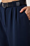 Belted Comfortable Palazzo Knitted Trousers Dark Blue Lrv0093 - 5