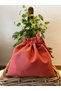 Brick-Colored Ecological Linen Mini Cloth Pouch - Drawstring Bag Organizer - Makeup Bag - 20X20
