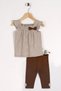 Turtleneck Zero Sleeve Skittle Shoulder Detailed Beige Colored Girl's Tights Set