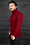 Men's Burgundy Turtleneck Striped Slim Fit Knitted Sweater2100015 - 4