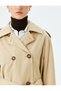 Double Breasted Oversize Short Trench Coat with Pockets, Buttons and Belt - 5