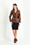 Women's Brown Waist Belted Blazer Leather Jacket / Real Leather - 2
