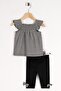 Square Collar Gingham Shoulder Detailed Black Color Girls' Tights Set - 3