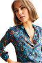 Women's Blue Shawl Patterned Folded Viscose Shirt with Buttons - 2