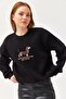 Embroidered Raised Three Thread Sweatshirt Black - 5