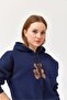 Embroidered Hooded Three Thread Sweatshirt Navy Blue - 5