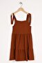 Strap Front Buttoned Brown Color Girl's Dress - 2