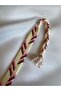 Pink and Brown Asymmetrical Chevron Bracelet Handcrafted Knit Bracelet - 3