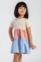 Crew Neck Short Sleeve Double Color Patterned Blue Color Girl's Dress - 4