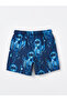 Navy Blue Crew Neck Printed Boys' Tank Top and Swim Shorts - 5