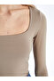 New Season Square Neck Plain Long Sleeve Women's T-Shirt - S4Ge91Z8 - 4