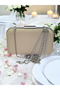 Nude Color Satin Silver Stone Evening Dress Bag Evening Bag - 7
