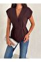 Women's Bitter Brown Lined Vest with Buttoned Front and Lacing Detail - 2