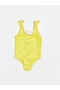 Yellow Crew Neck Printed Baby Girl Swimsuit - 2