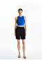 Black Women's Elastic Waist Plain Shorts