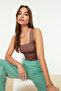 Brown Crop Thick Sling Blouse Twoaw20Bz0576 - 2