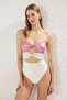 Cut-Out Metallic Fabric Detailed Strapless Swimsuit