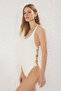 U-Neck Swimsuit with Gold Accessories - 2