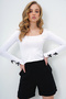 Women's White Square Collar Sleeves Bow Crop Blouse Alc-X13673 - 5