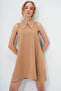 Women's Camel Faux Pearl Collar Sleeveless Basic Dress Alc-X13480 - 5