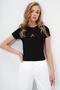 Women's Black Crew Neck Teddy Bear Printed Crop Blouse Alc-X13672 - 5