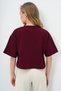 Women's Burgundy Crew Neck Teddy Bear Motif Oversize Crop T-Shirt Alc-X13675 - 7