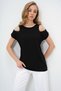 Women's Black Boat Neck Shoulder with Pearl Clasp Zero Sleeve Blouse Alc-X13682 - 4