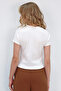 Women's White Crew Neck Teddy Bear Printed Crop Blouse Alc-X13672 - 6