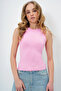 Women's Pink Crew Neck Zero Sleeve Blouse Alc-X13669 - 4