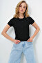Women's Black Crew Neck Bow Decorated Crop Blouse Alc-X13671 - 2