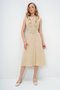 Women's Beige Frilled Front Belt Poplin Woven Dress ALC-X11609 - 2