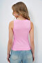 Women's Pink Crew Neck Zero Sleeve Blouse Alc-X13669 - 6