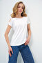 Women's White Boat Neck Shoulder with Pearl Clasp Zero Sleeve Blouse Alc-X13682 - 3