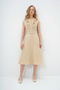 Women's Beige Frilled Front Belt Poplin Woven Dress ALC-X11609 - 5