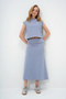 Women's Painted Gray Ring Stand Collar Blouse and Skirt Suit Alc-X13482 - 4