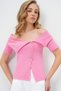Women Pink Madonna Collar Button Detail Short Sleeve Blouse Alc-X13664