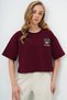 Women's Burgundy Crew Neck Teddy Bear Motif Oversize Crop T-Shirt Alc-X13675 - 3
