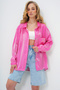Women's Pink Single Pocket Oversize Satin Shirt Alc-X13687 - 4